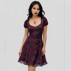 Hell Bunny Floral Skull Dress Size M Sheer Layered Gothic Whimsigoth EUC